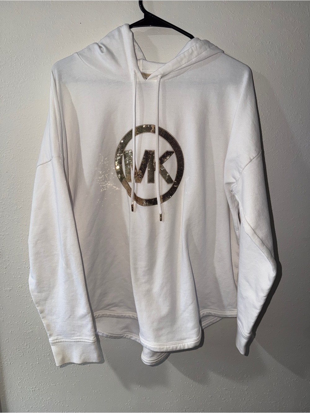 Michael Kors White Hoodie with Metallic Gold MK Logo